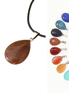 ⭐️ 5 for $25 Natural Stone Water Droplet Pendant Necklace on a Black Cord